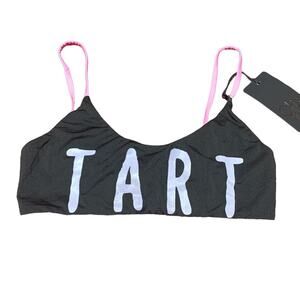 NWT 1Pc Chaser Tart Graphic Bikini Top Women Nylon Spandex Black Pink Medium